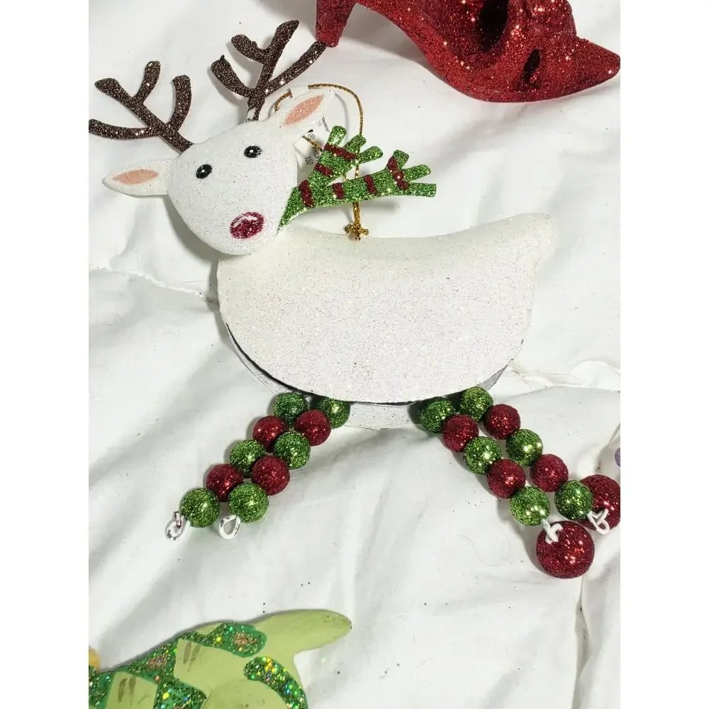 VTG Pier 1 One Reindeer Ornament Multicolor Glitter Assorted 4 Christmas Decor